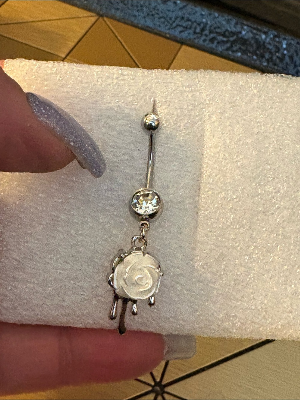 Belly Ring- Stainless Steel Navel Belly Ring clear crystal accents